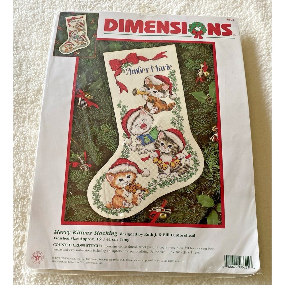 Vtg 1999 Dimensions MERRY KITTENS Cross Stitch Stocking Kit Cats 8621 NEW SEALED